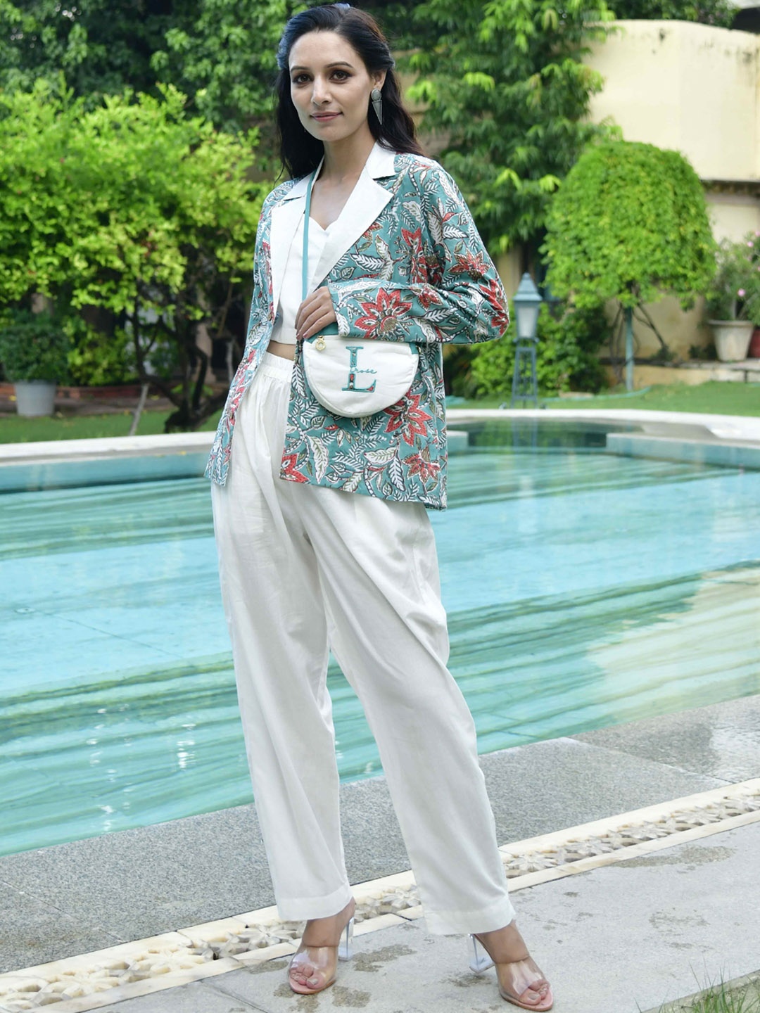 Lirose Sweatheart Neck Pure Cotton Top With Flared Trouser With Jacket Co-Ords, Blue
Lirose Sweatheart Neck Pure Cotton Top With Flared Trouser With Jacket Co-Ords, Blue