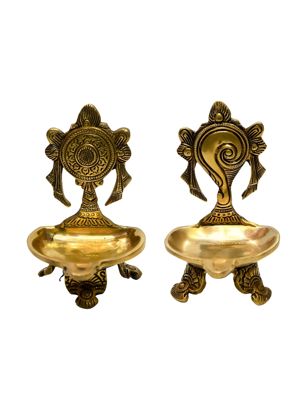 Bhimonee Decor Aarti Gold- Toned 2 Pieces Shanku Chakra Table Diya Pooja Essentials, Yellow
Bhimonee Decor Aarti Gold- Toned 2 Pieces Shanku Chakra Table Diya Pooja Essentials, Yellow