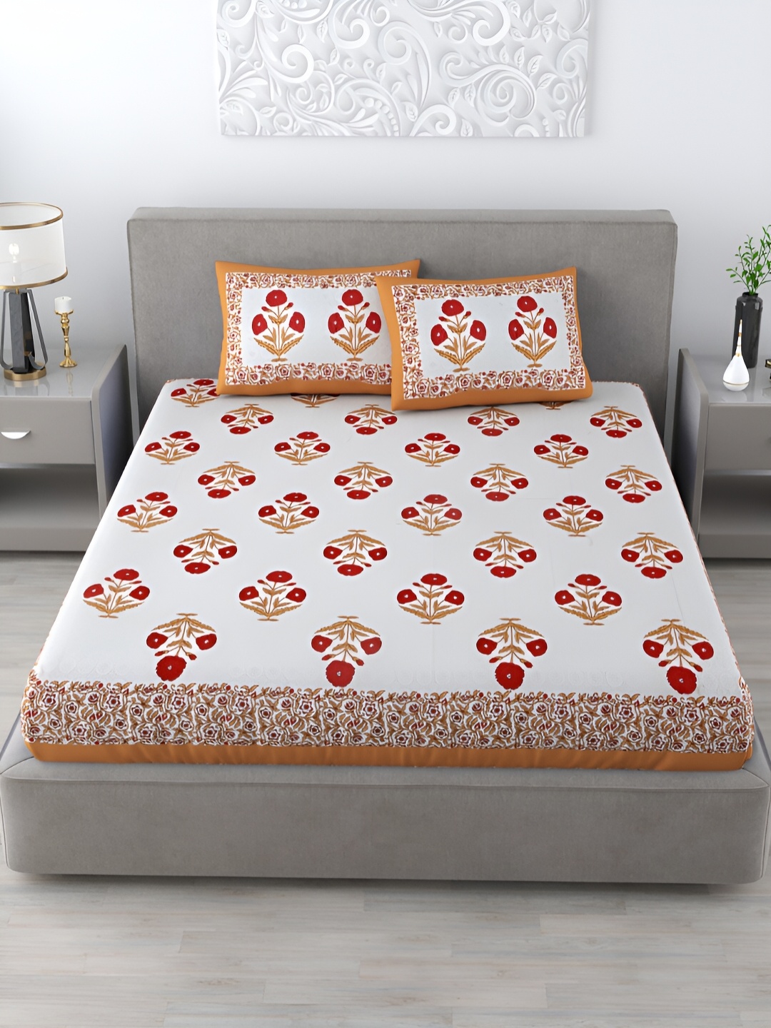 Homez Sparrow White & Red Ethnic Motifs Cotton 120 TC Queen Bedsheet With 2 Pillow Covers
Homez Sparrow White & Red Ethnic Motifs Cotton 120 TC Queen Bedsheet With 2 Pillow Covers