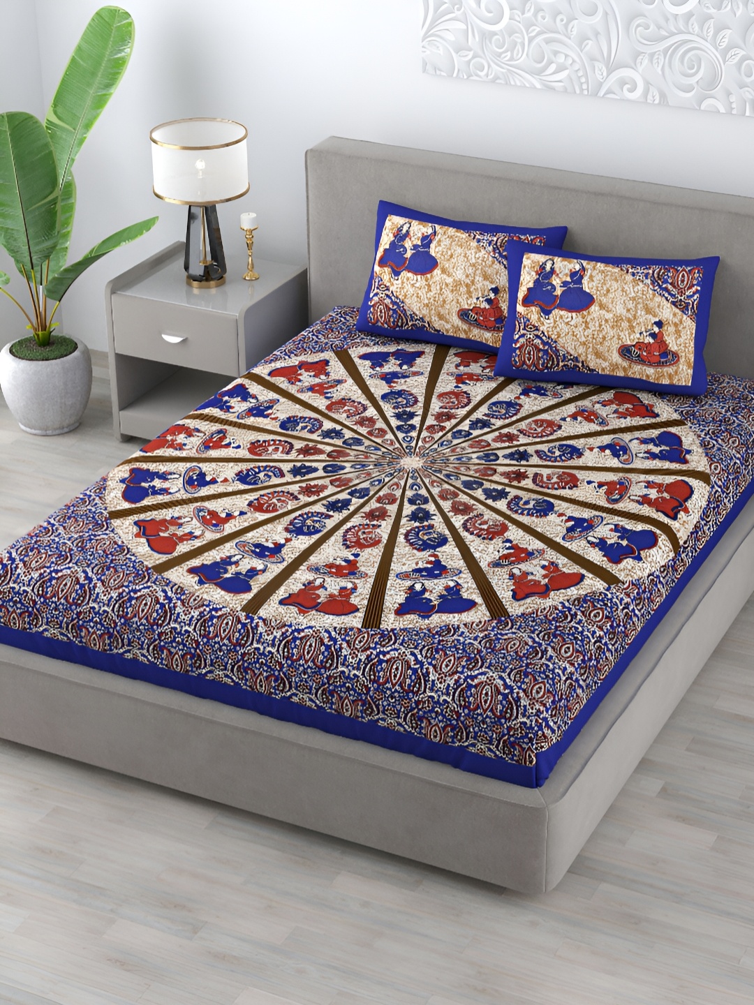 Homez Sparrow Grey & Blue Ethnic Motifs Cotton 120 TC Queen Bedsheet With 2 Pillow Covers
Homez Sparrow Grey & Blue Ethnic Motifs Cotton 120 TC Queen Bedsheet With 2 Pillow Covers