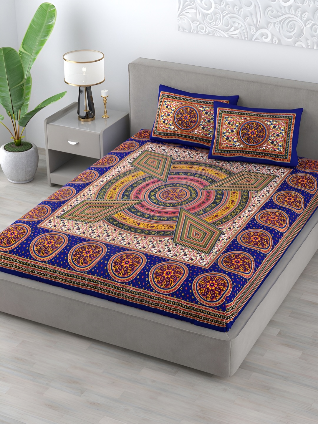 Homez Sparrow Blue & White Ethnic Motifs Cotton 120 TC Queen Bedsheet With 2 Pillow Covers
Homez Sparrow Blue & White Ethnic Motifs Cotton 120 TC Queen Bedsheet With 2 Pillow Covers