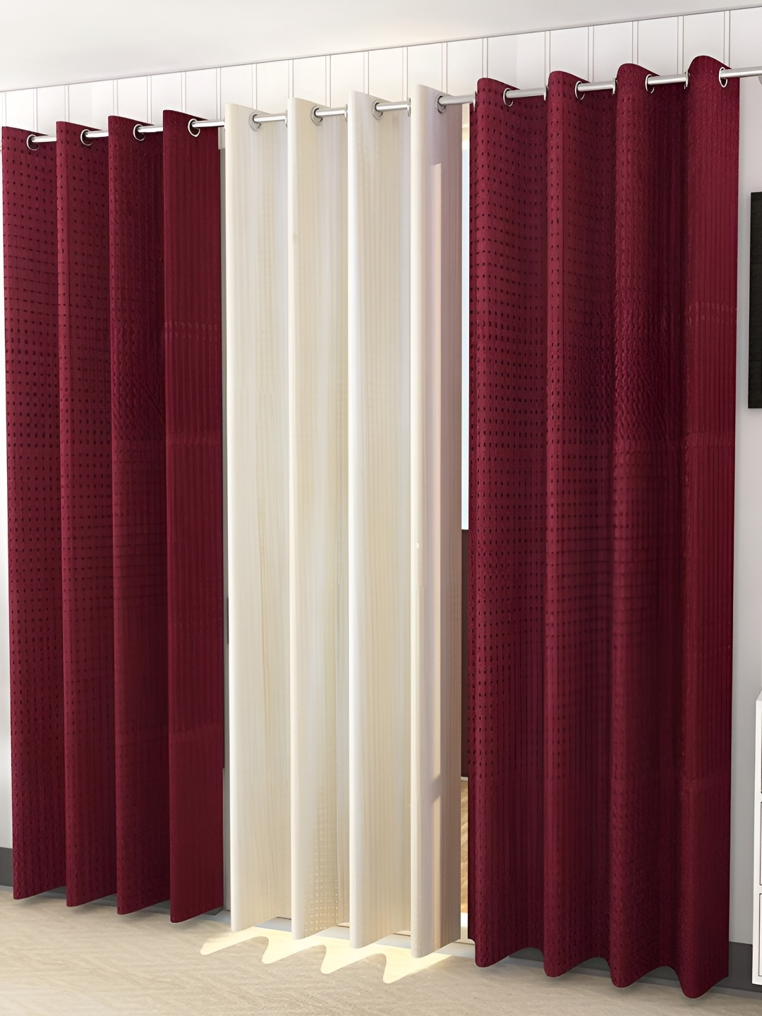 Kraftiq Homes PlainPunching Maroon & White 3 Pieces Room Darkening Door Curtains
Kraftiq Homes PlainPunching Maroon & White 3 Pieces Room Darkening Door Curtains