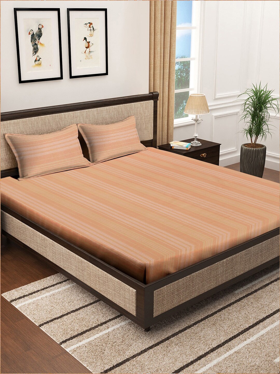 KLOTTHE Orange Striped Cotton 130 GSM 400 TC Superfine King Bedsheet with 2 Pillow Covers
KLOTTHE Orange Striped Cotton 130 GSM 400 TC Superfine King Bedsheet with 2 Pillow Covers
