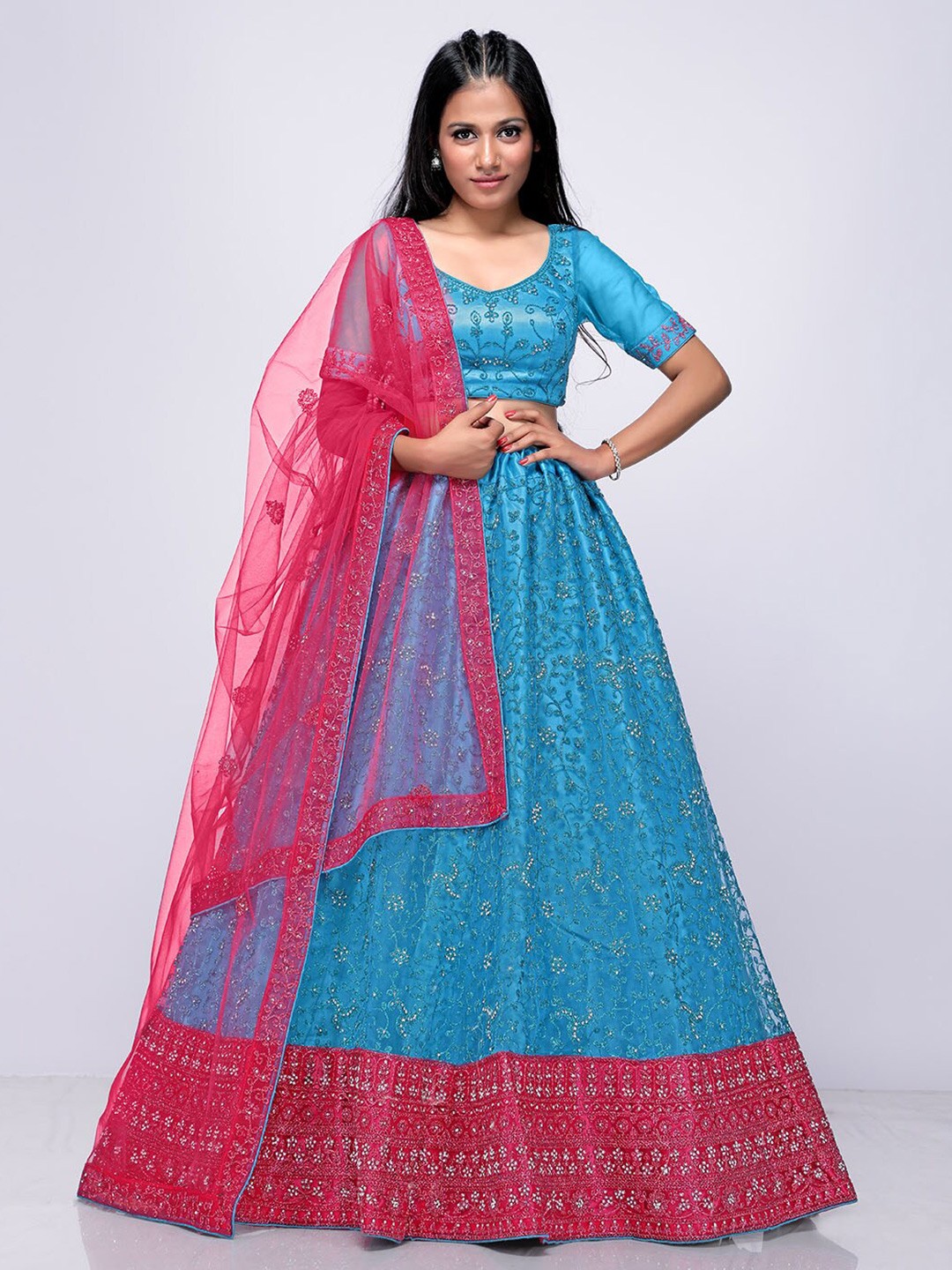 HALFSAREE STUDIO Embroidered Zari Semi-Stitched Lehenga & Unstitched Blouse With Dupatta, Blue
HALFSAREE STUDIO Embroidered Zari Semi-Stitched Lehenga & Unstitched Blouse With Dupatta, Blue