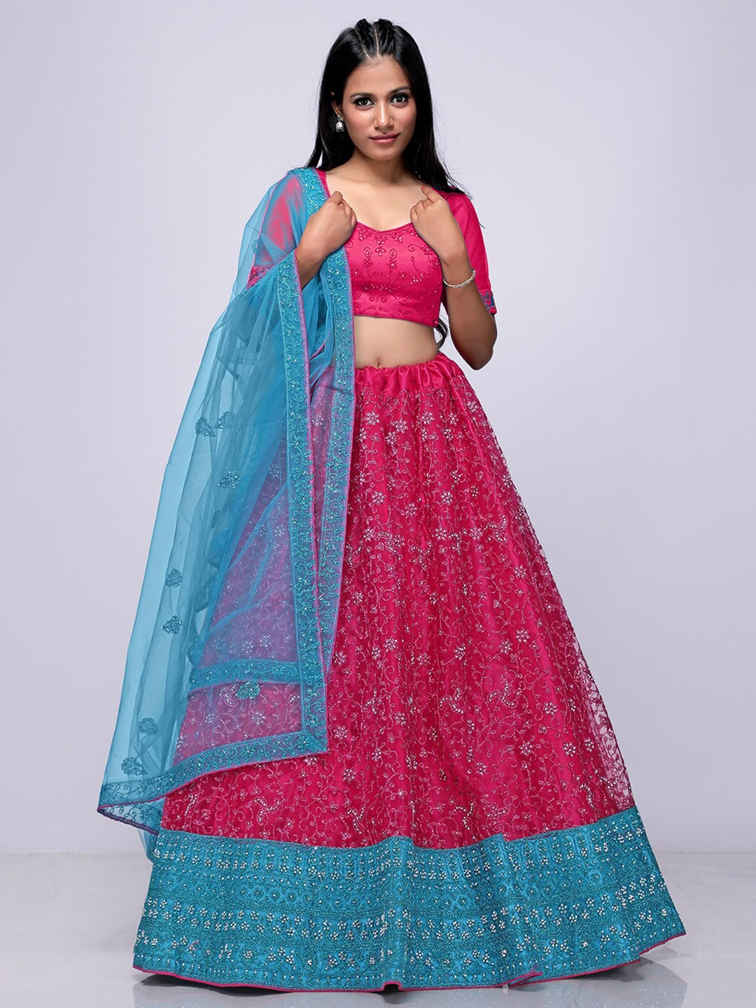 HALFSAREE STUDIO Embroidered Semi-Stitched Lehenga & Unstitched Blouse With Dupatta, Pink
HALFSAREE STUDIO Embroidered Semi-Stitched Lehenga & Unstitched Blouse With Dupatta, Pink