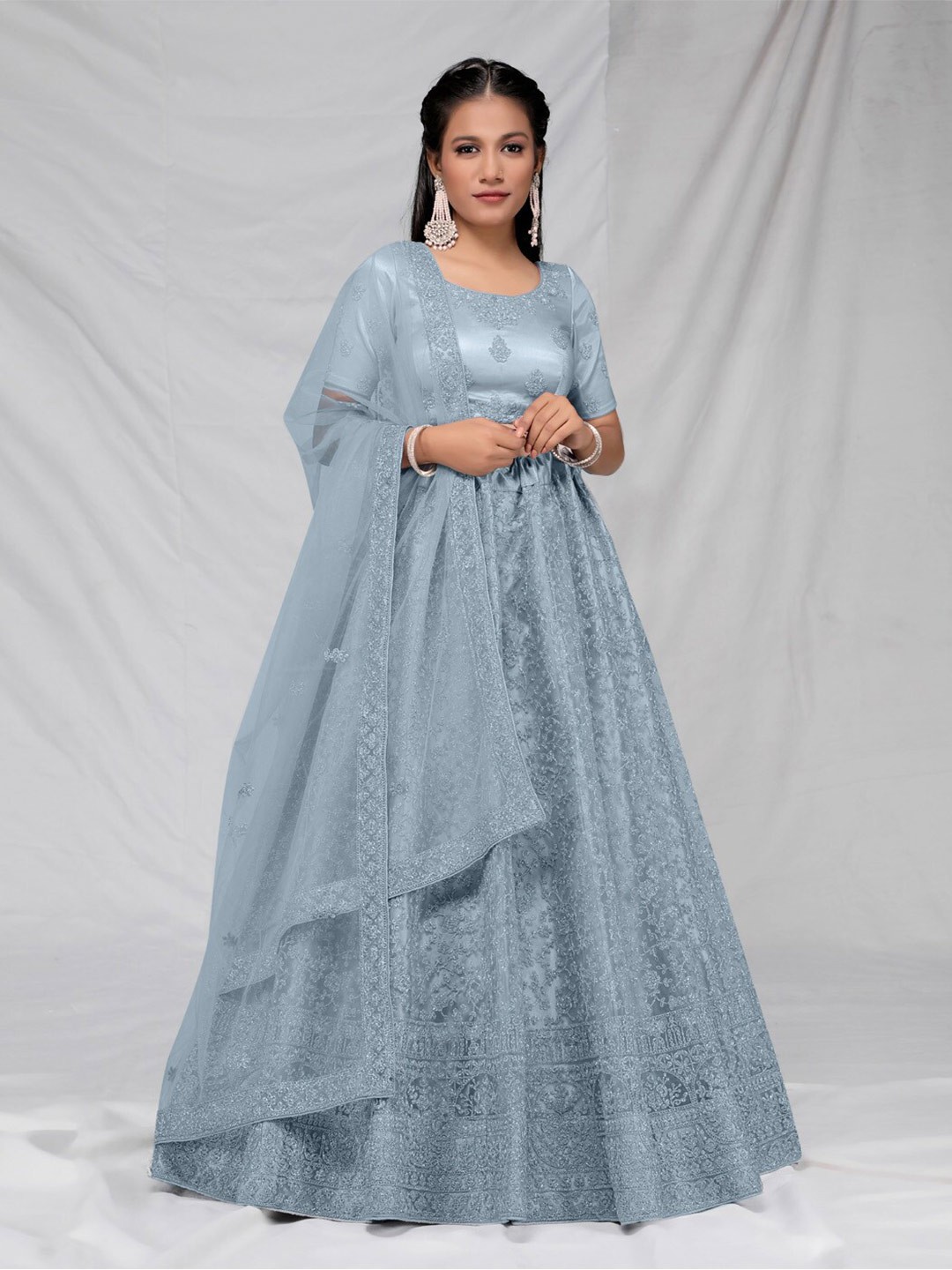 HALFSAREE STUDIO Embroidered Zari Semi-Stitched Lehenga & Unstitched Blouse With Dupatta, Grey
HALFSAREE STUDIO Embroidered Zari Semi-Stitched Lehenga & Unstitched Blouse With Dupatta, Grey