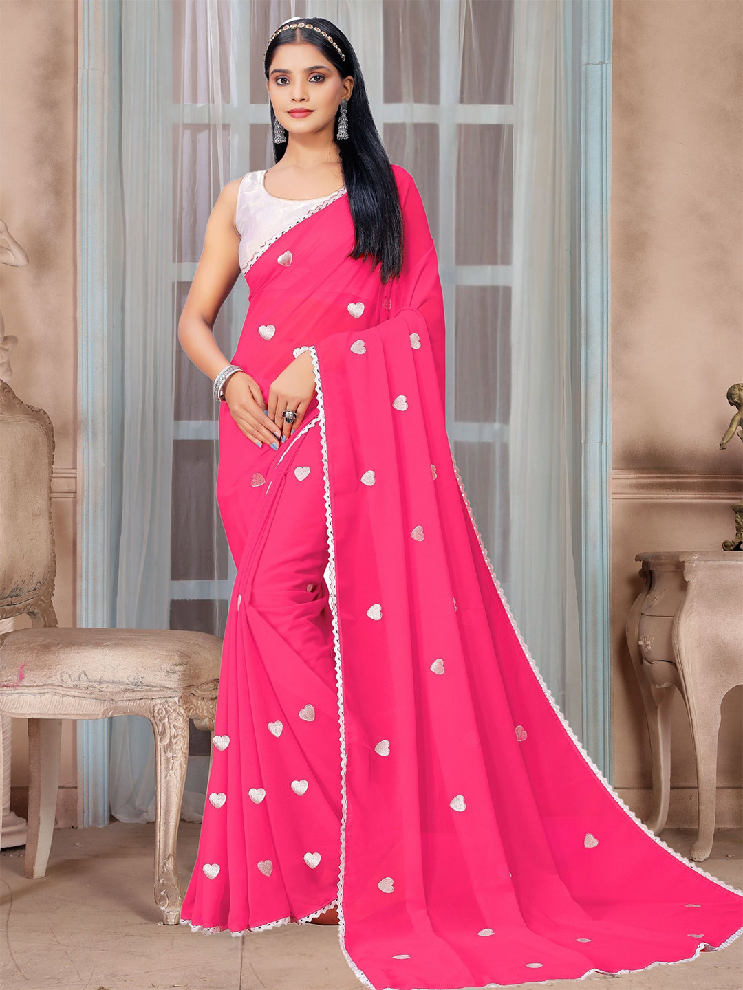 KALINI Embroidered Pure Georgette Saree, Pink
KALINI Embroidered Pure Georgette Saree, Pink