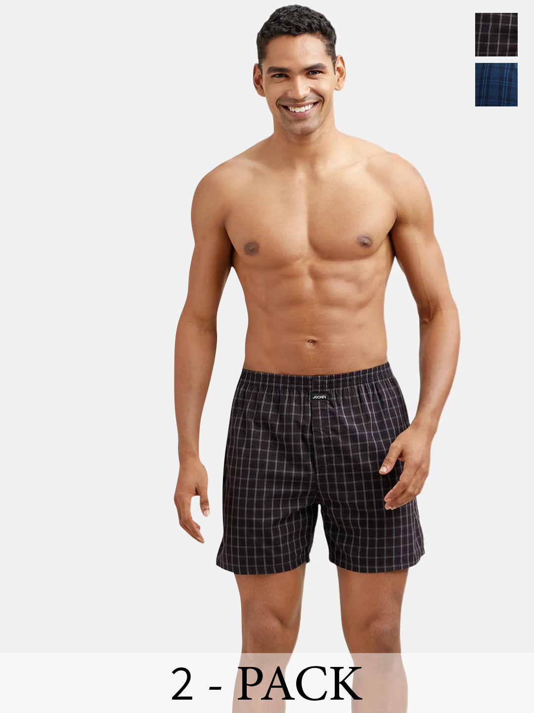 Jockey Pack Of 2 Super Combed Mercerized Cotton Woven Checkered Boxer Shorts-1223, Black 
Jockey Pack Of 2 Super Combed Mercerized Cotton Woven Checkered Boxer Shorts-1223, Black
