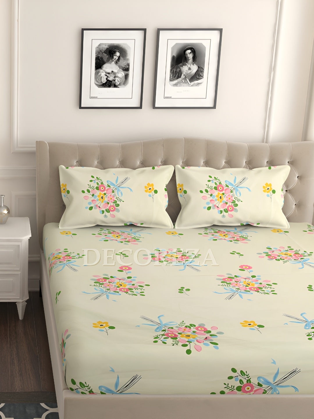 DECOREZA White Blue Floral 240 TC Fitted King Bedsheet with 2 Pillow Covers
DECOREZA White Blue Floral 240 TC Fitted King Bedsheet with 2 Pillow Covers