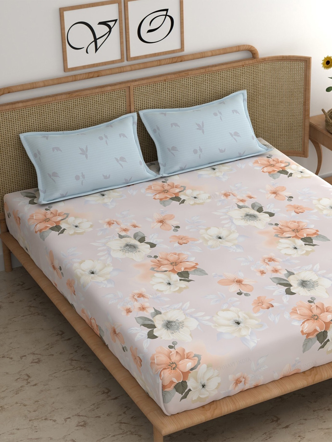 CHHAVI INDIA Peach & Blue Floral Cotton 210 TC Double King Bedsheet & 2 Pillow Covers
CHHAVI INDIA Peach & Blue Floral Cotton 210 TC Double King Bedsheet & 2 Pillow Covers