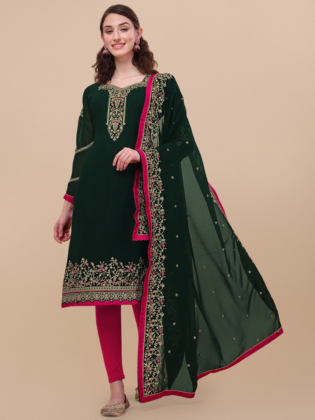 KALINI Ethnic Motifs Embroidered Thread Work Detailed Semi-Stitched Dress Material, Green
KALINI Ethnic Motifs Embroidered Thread Work Detailed Semi-Stitched Dress Material, Green