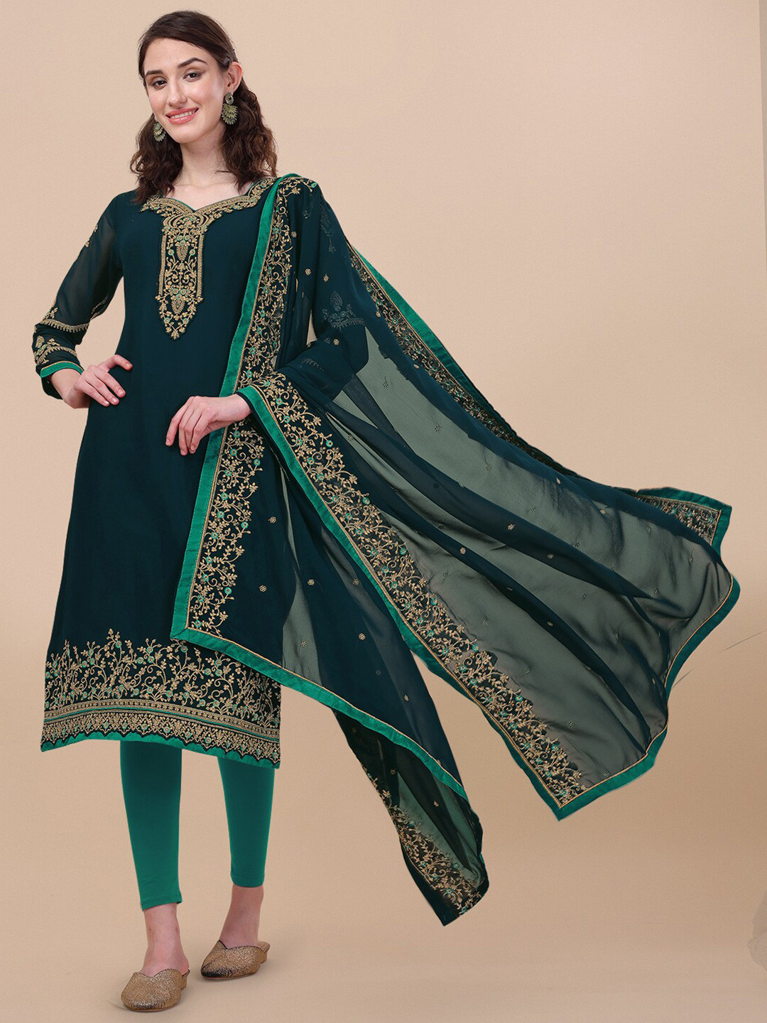 KALINI Ethnic Motifs Embroidered Thread Work Detailed Semi-Stitched Dress Material, Green
KALINI Ethnic Motifs Embroidered Thread Work Detailed Semi-Stitched Dress Material, Green