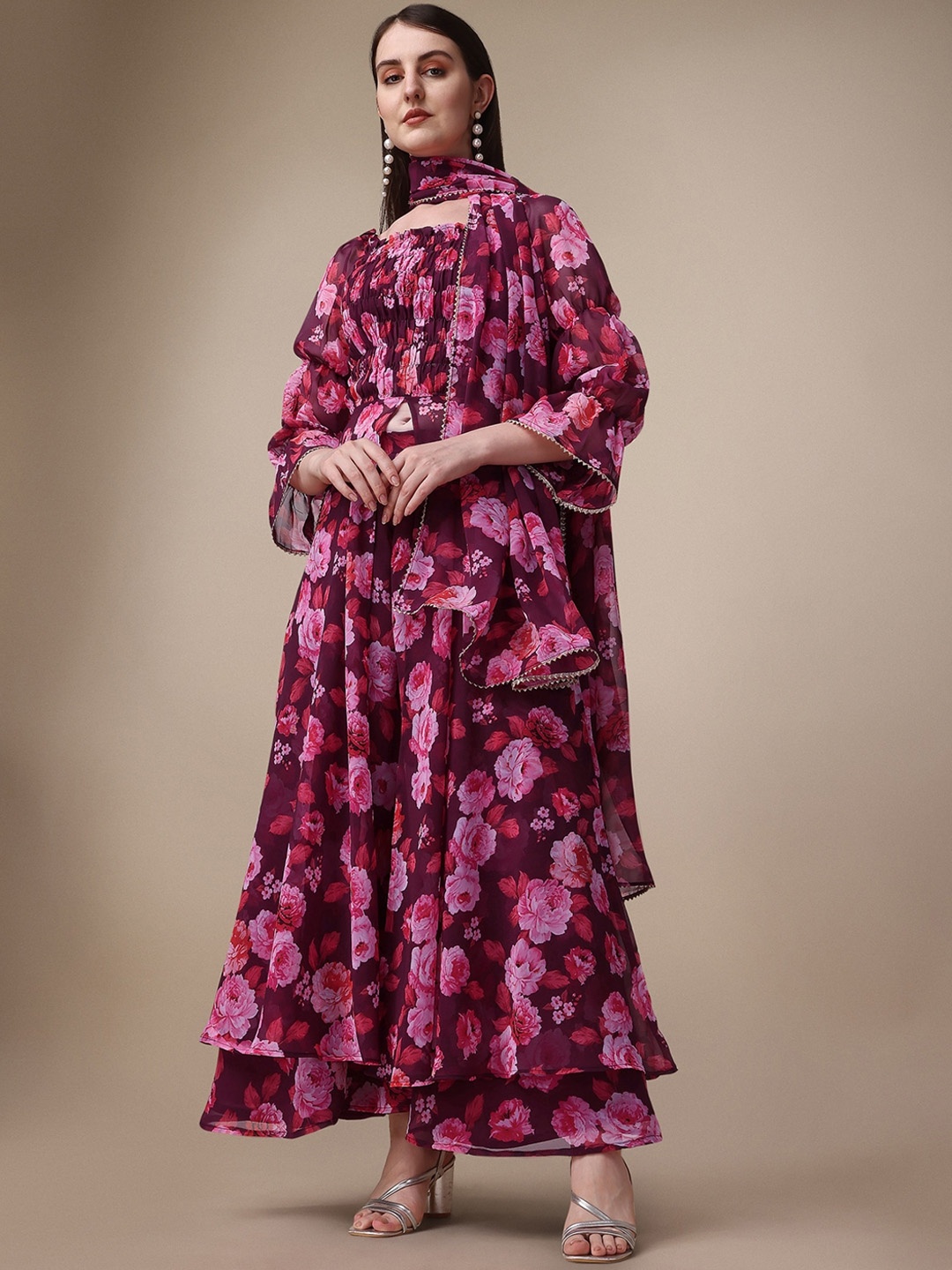 KALINI Floral Printed Square Neck High Slit Gotta Patti Kurta With Sharara & Dupatta, Purple
KALINI Floral Printed Square Neck High Slit Gotta Patti Kurta With Sharara & Dupatta, Purple