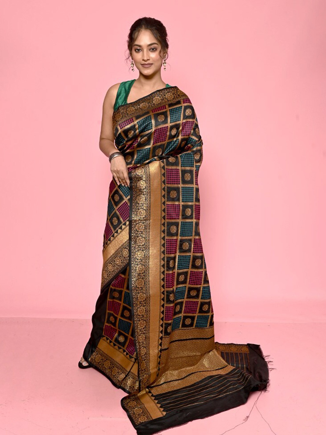 AllSilks Black Silk Blend Saree