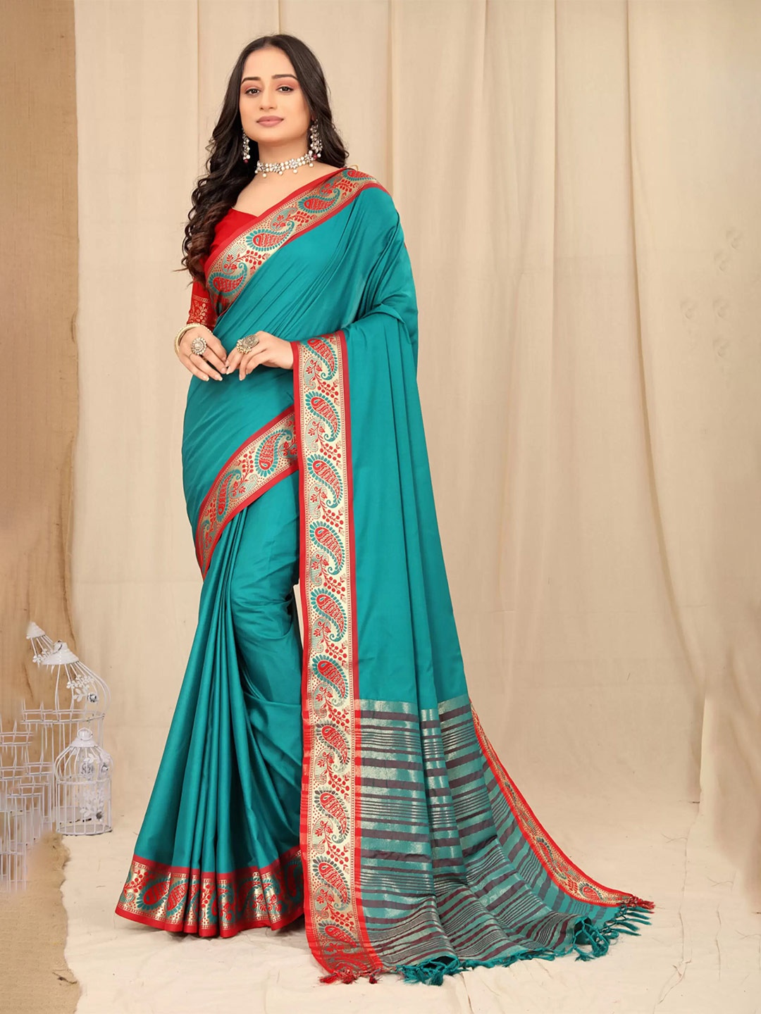 Ekta Textiles Ethnic Motifs Woven Design Zari Silk Cotton Banarasi Saree, Turquoise blue
Ekta Textiles Ethnic Motifs Woven Design Zari Silk Cotton Banarasi Saree, Turquoise blue