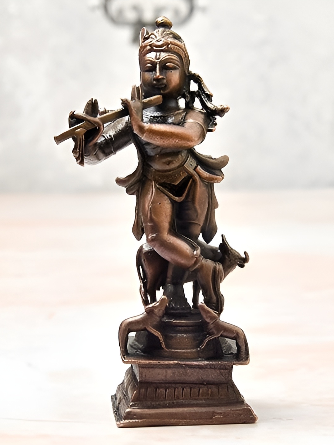 Bhimonee Decor Copper Toned Krishna Idol Showpiece