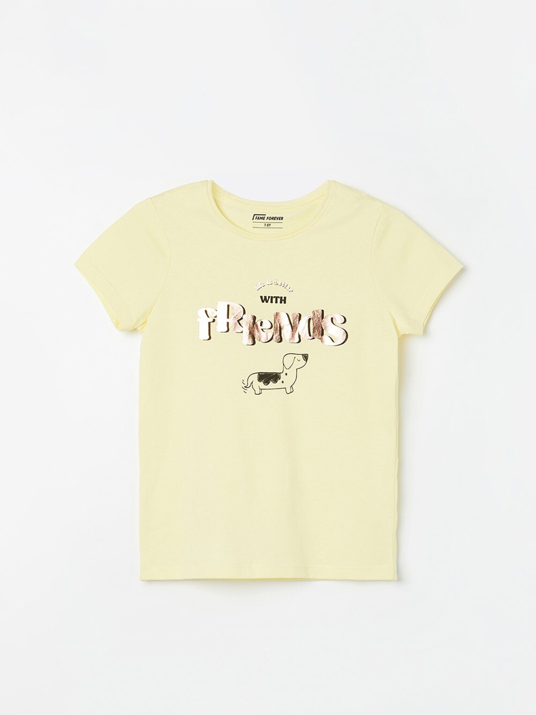 Fame Forever by Lifestyle Girls Typography Printed Round Neck Pure Cotton T-shirt, Yellow
Fame Forever by Lifestyle Girls Typography Printed Round Neck Pure Cotton T-shirt, Yellow