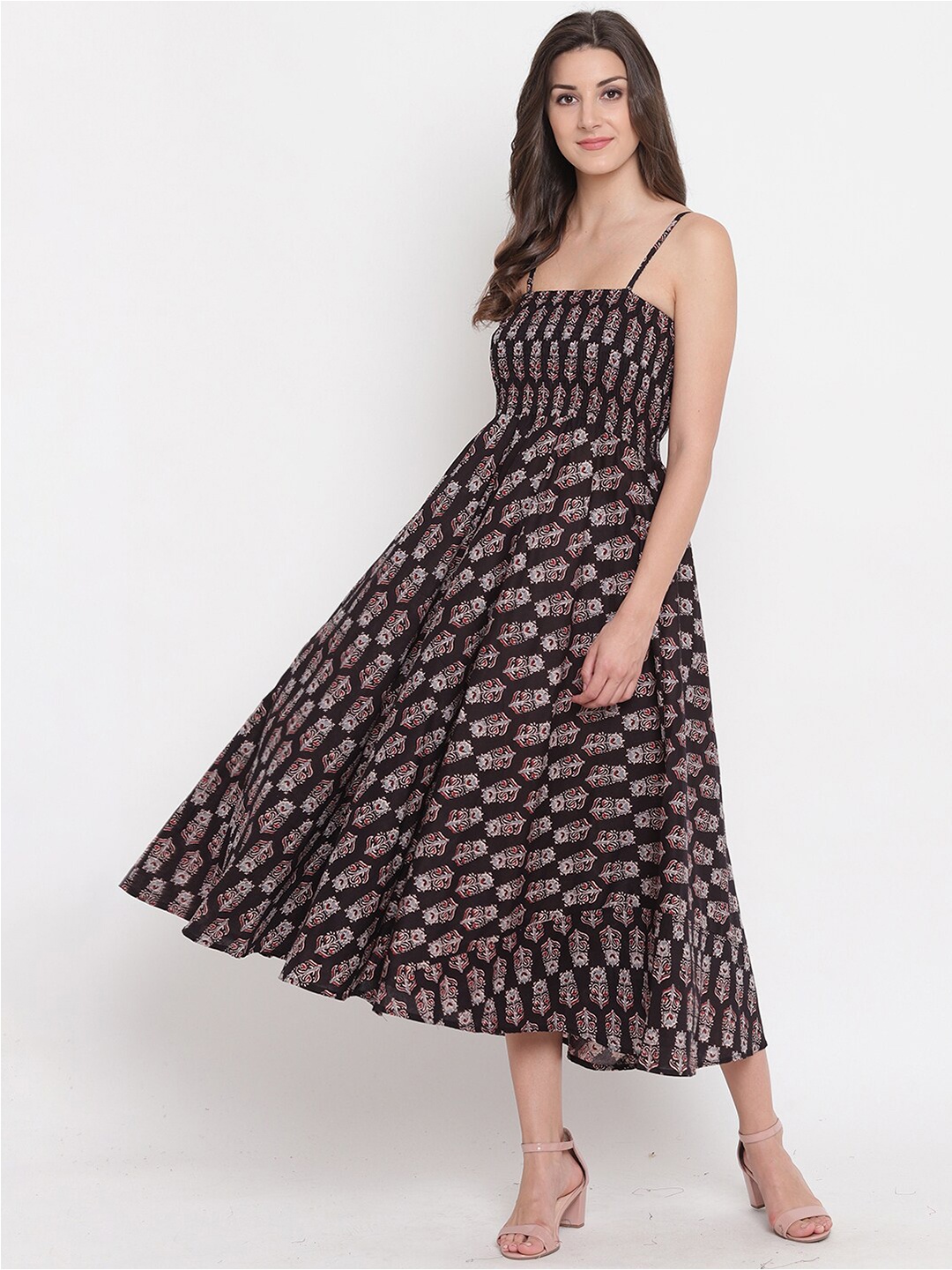 BAESD Ethnic Motifs Printed Shoulder Straps Smocked Cotton Fit & Flare Midi Dress, Brown
BAESD Ethnic Motifs Printed Shoulder Straps Smocked Cotton Fit & Flare Midi Dress, Brown
