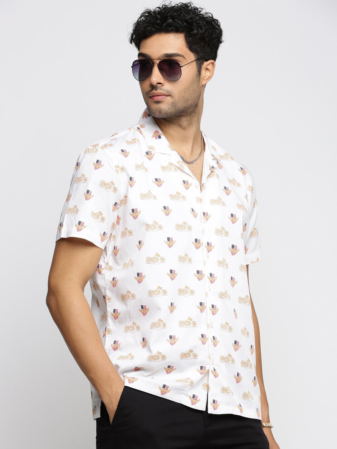 SHOWOFF Premium Conversational Printed Cuban Collar Short Sleeves Cotton Casual Shirt, White
SHOWOFF Premium Conversational Printed Cuban Collar Short Sleeves Cotton Casual Shirt, White