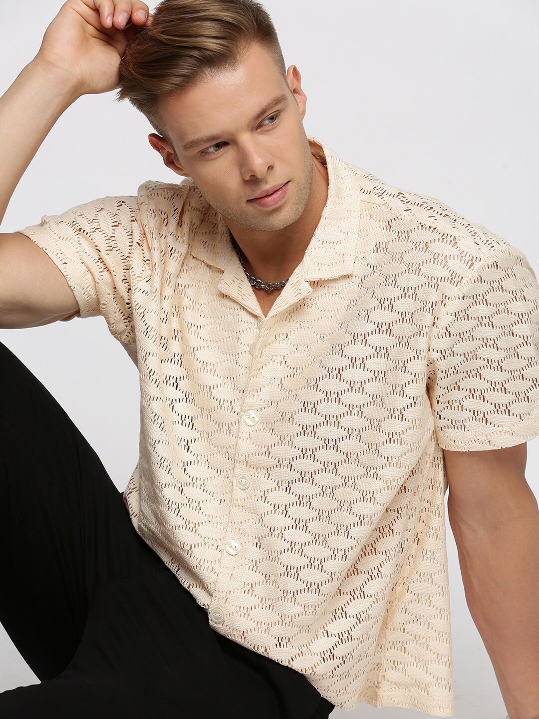 SHOWOFF Comfort Self Design Cuban Collar Short Sleeves Cotton Casual Crochet Shirt, Cream
SHOWOFF Comfort Self Design Cuban Collar Short Sleeves Cotton Casual Crochet Shirt, Cream