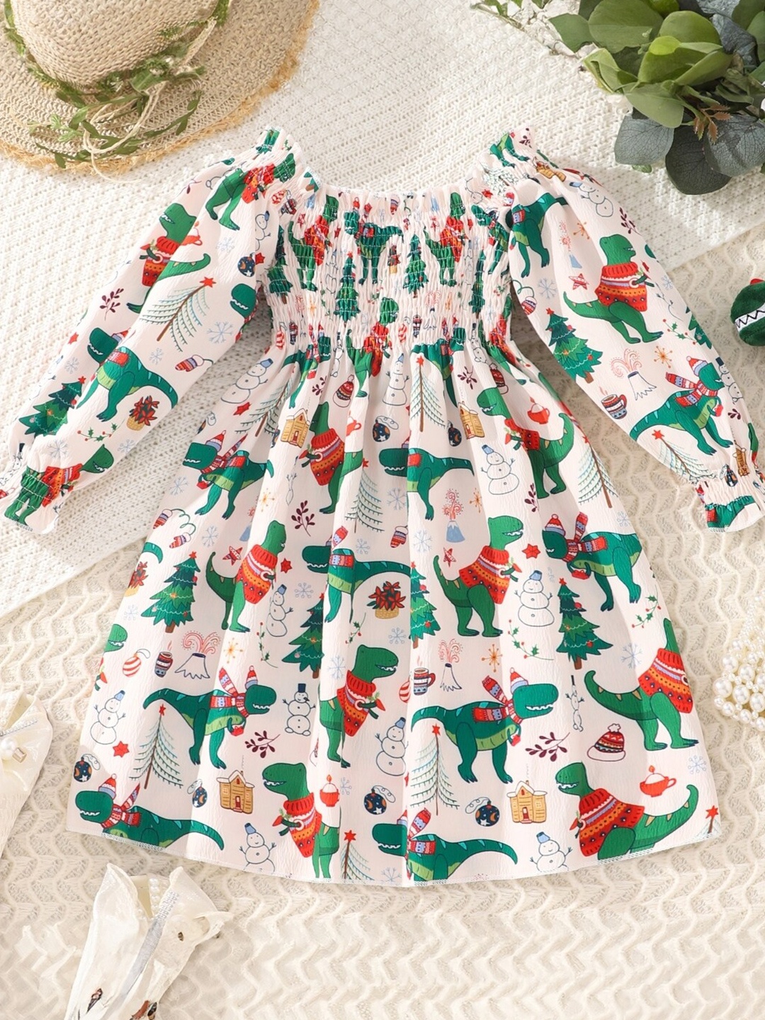 StyleCast Green Girls Off-Shoulder Conversational Printed Smocked A-Line Dress, White
StyleCast Green Girls Off-Shoulder Conversational Printed Smocked A-Line Dress, White
