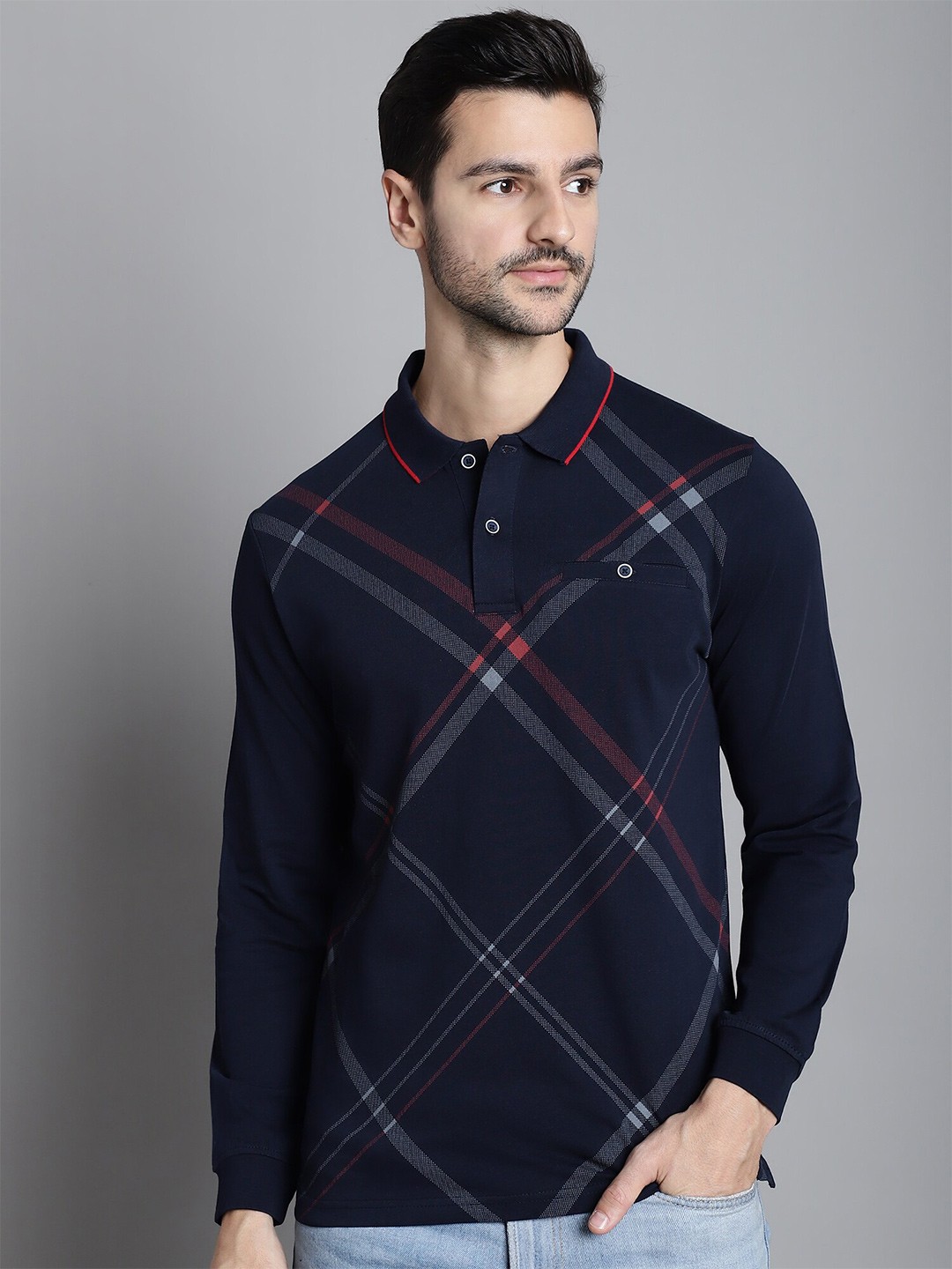 CONFIDENCE Geometric Printed Polo Collar Long Sleeves Slim Fit Cotton T-shirt, Navy blue
CONFIDENCE Geometric Printed Polo Collar Long Sleeves Slim Fit Cotton T-shirt, Navy blue