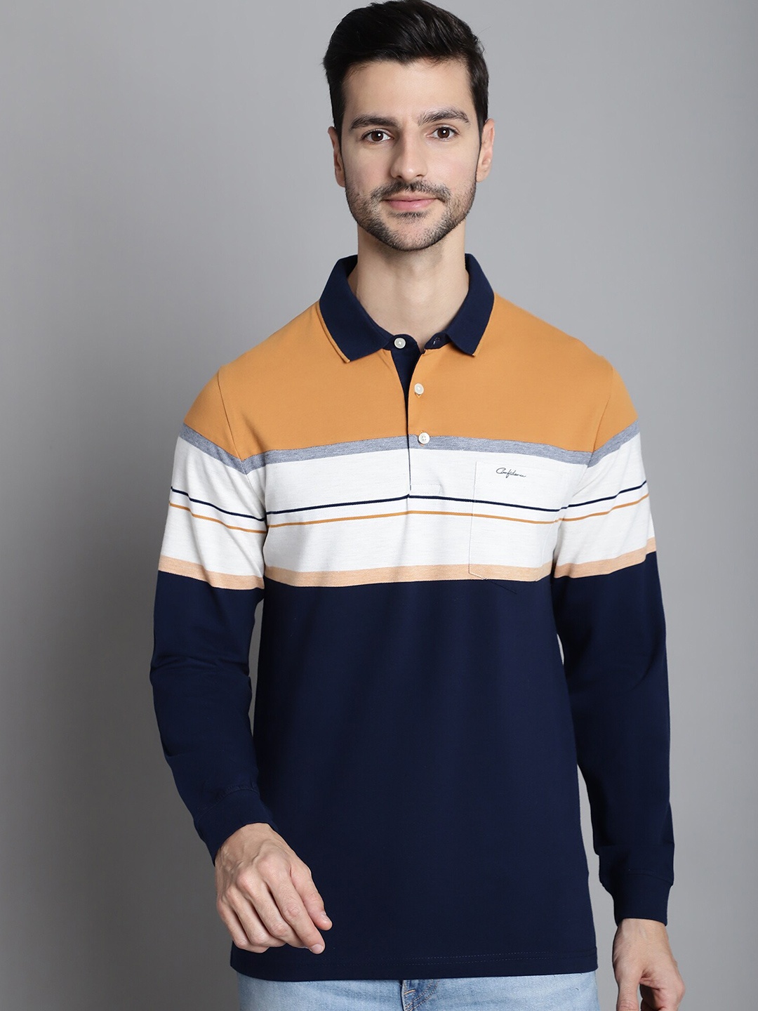 CONFIDENCE Colourblocked Polo Collar Long Sleeves Pockets Cotton Regular T-shirt, Blue
CONFIDENCE Colourblocked Polo Collar Long Sleeves Pockets Cotton Regular T-shirt, Blue