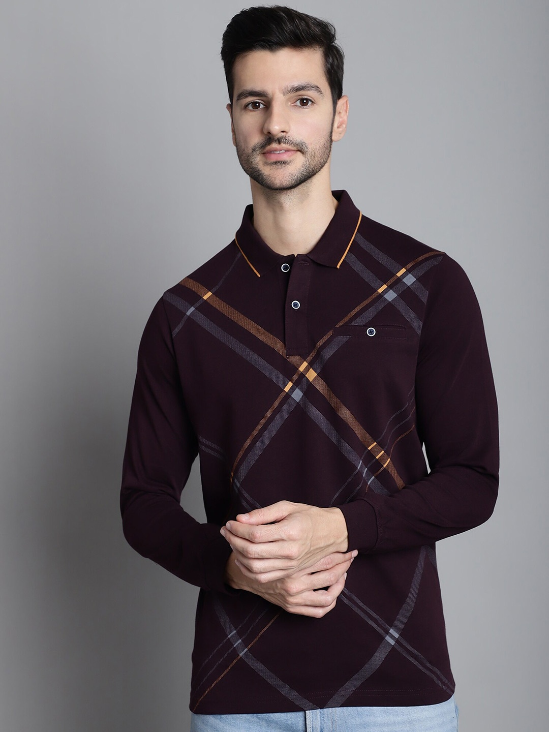 CONFIDENCE Checked Polo Collar Long Sleeves Pockets Cotton Slim Fit T-shirt, Maroon
CONFIDENCE Checked Polo Collar Long Sleeves Pockets Cotton Slim Fit T-shirt, Maroon