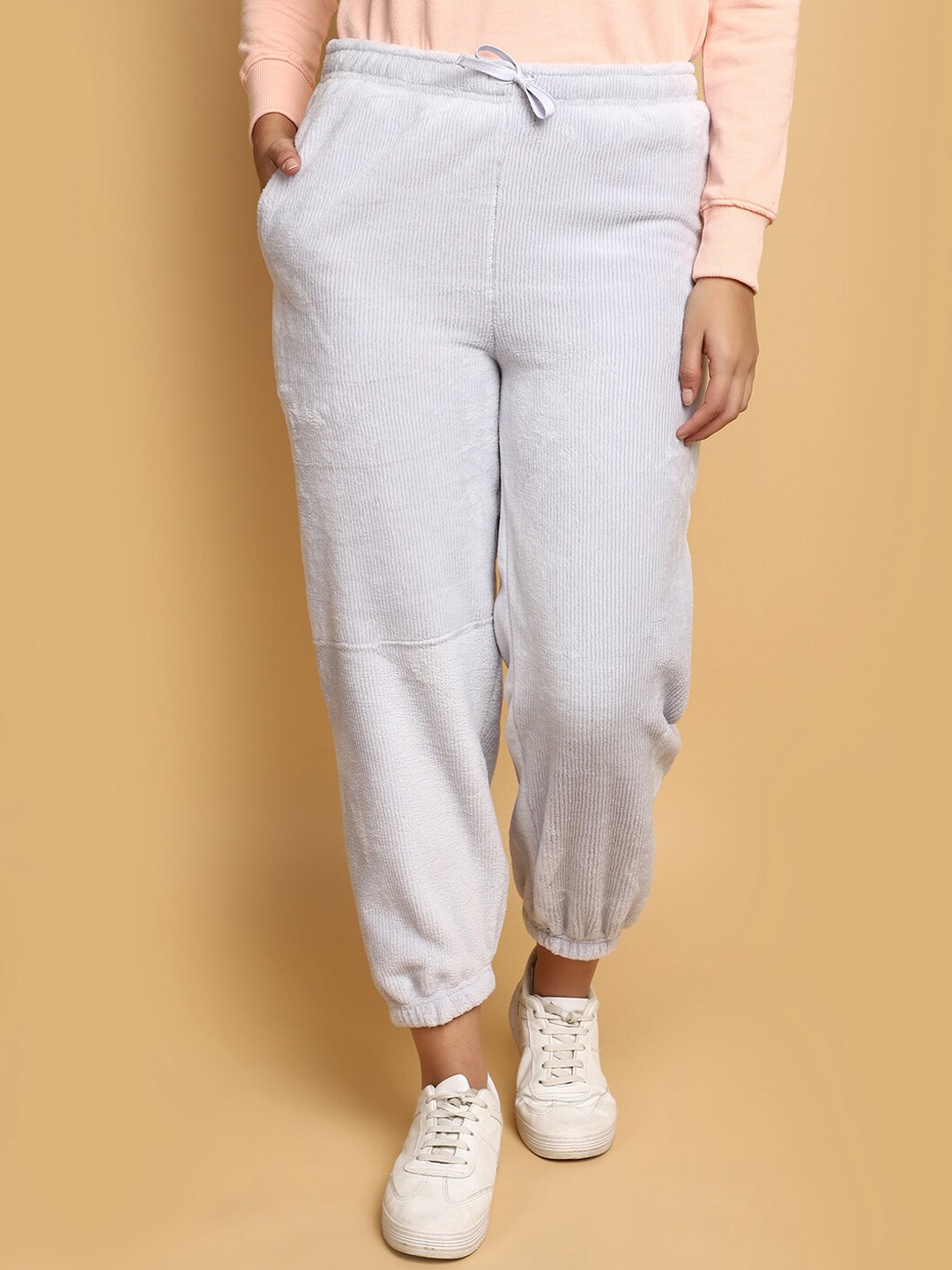 V-Mart Women Mid-Rise Cotton Joggers, Grey