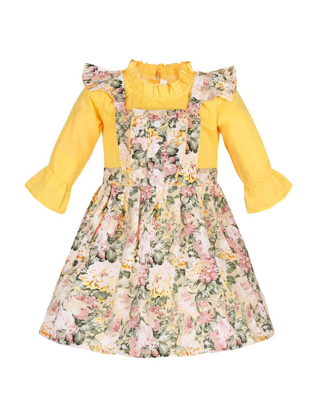 Wish Karo Girls Floral Printed High Neck Bell Sleeves Ruffles Silk Satin Fit & Flare Dress, Yellow
Wish Karo Girls Floral Printed High Neck Bell Sleeves Ruffles Silk Satin Fit & Flare Dress, Yellow