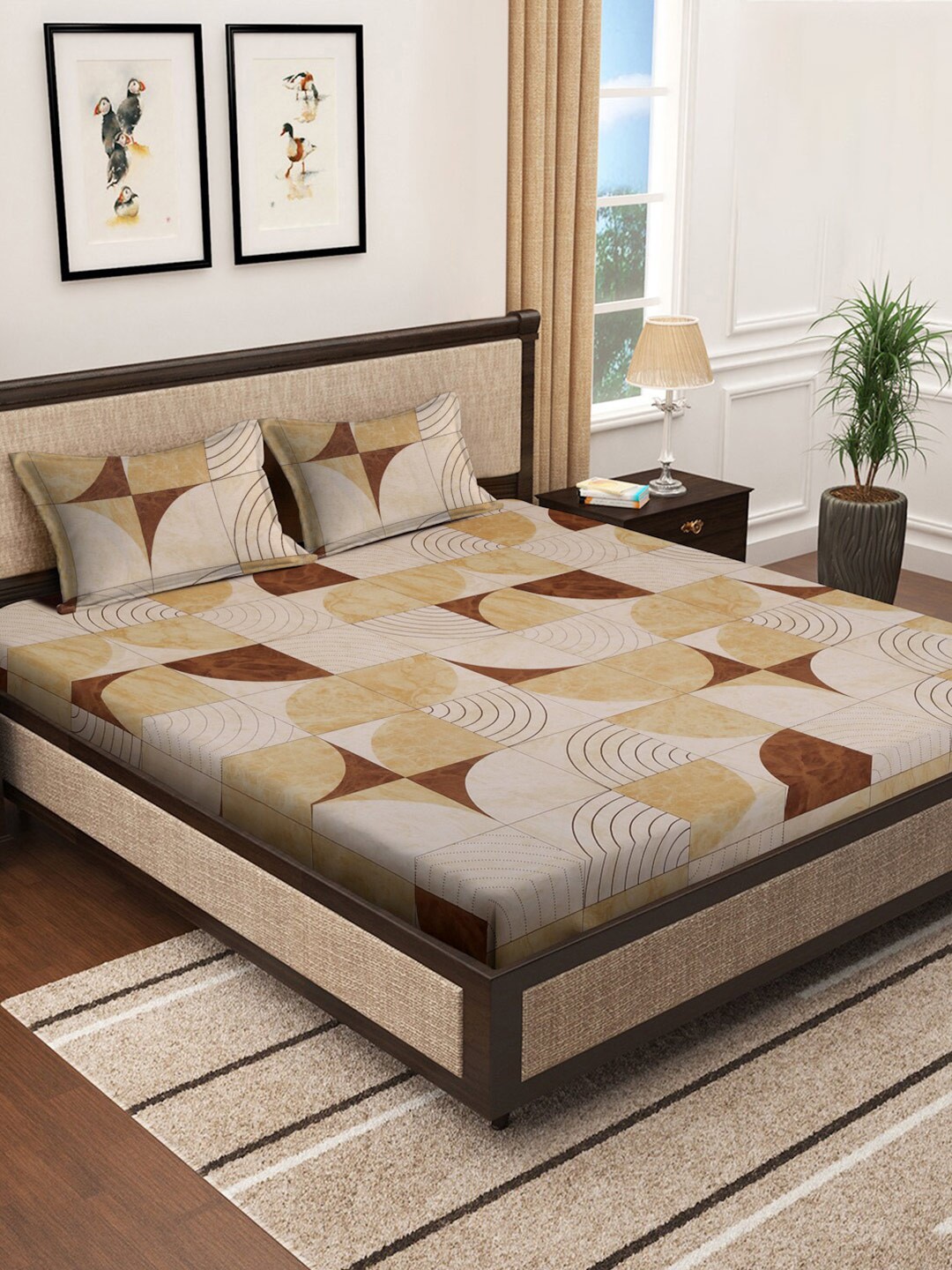 KLOTTHE Beige Geometric Cotton 400 TC Super King Double Bedsheet With 2 Pillow Covers
KLOTTHE Beige Geometric Cotton 400 TC Super King Double Bedsheet With 2 Pillow Covers