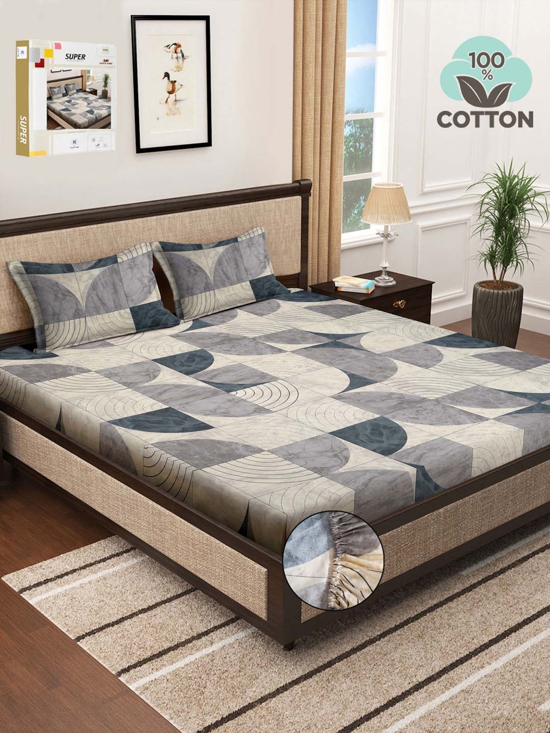 KLOTTHE Printed 400 TC Pure Cotton Super King Double Bed Bedsheet With 2 Pillow Covers, Grey
KLOTTHE Printed 400 TC Pure Cotton Super King Double Bed Bedsheet With 2 Pillow Covers, Grey