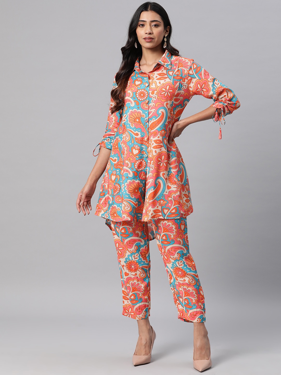 Readiprint Women Ethnic Motifs Printed Pure Silk Tunic with Trousers, Turquoise blue
Readiprint Women Ethnic Motifs Printed Pure Silk Tunic with Trousers, Turquoise blue