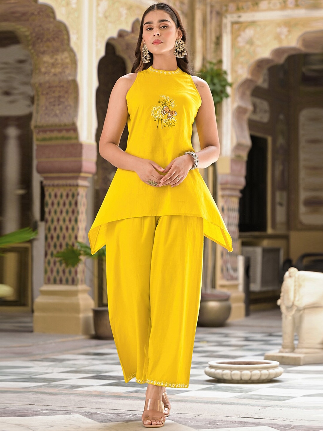 The Kapas Embroidered Choker Neck Pure Cotton Top & Flared Palazzo Co-Ords, Yellow
The Kapas Embroidered Choker Neck Pure Cotton Top & Flared Palazzo Co-Ords, Yellow