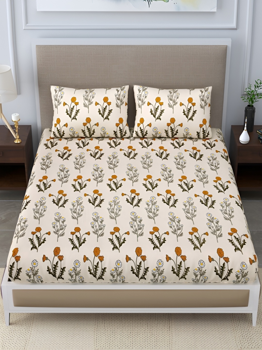 DIGITRENDZZ Off White & Brown Floral Cotton 260 TC Queen Bedsheet with 2 Pillow Covers
DIGITRENDZZ Off White & Brown Floral Cotton 260 TC Queen Bedsheet with 2 Pillow Covers