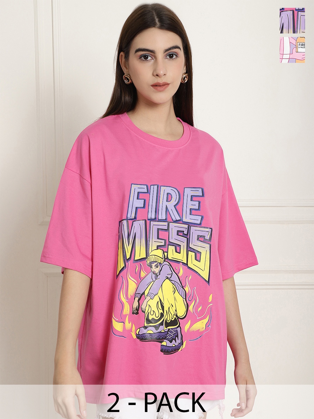 Fabflee Pack Of 2 Pink Panther Printed Drop-Shoulder Sleeves Oversized Cotton T-shirt
Fabflee Pack Of 2 Pink Panther Printed Drop-Shoulder Sleeves Oversized Cotton T-shirt