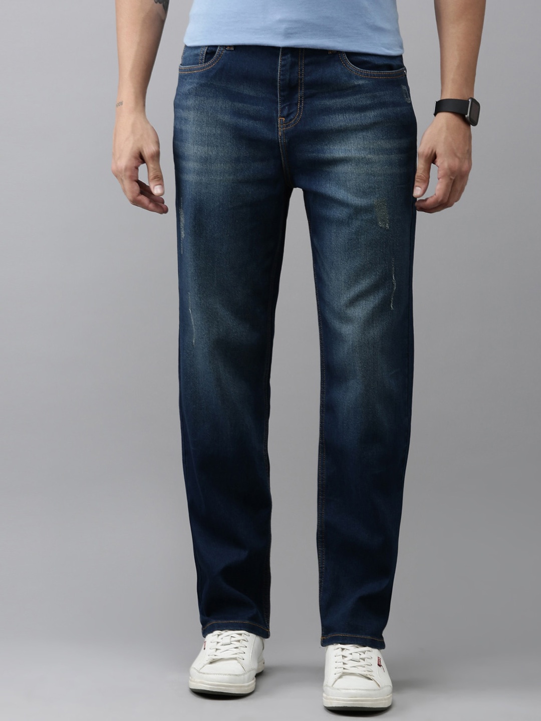 Mast & Harbour Men Blue Straight Fit Mid-Rise Light Fade Low Distress Stretchable Jeans
Mast & Harbour Men Blue Straight Fit Mid-Rise Light Fade Low Distress Stretchable Jeans
