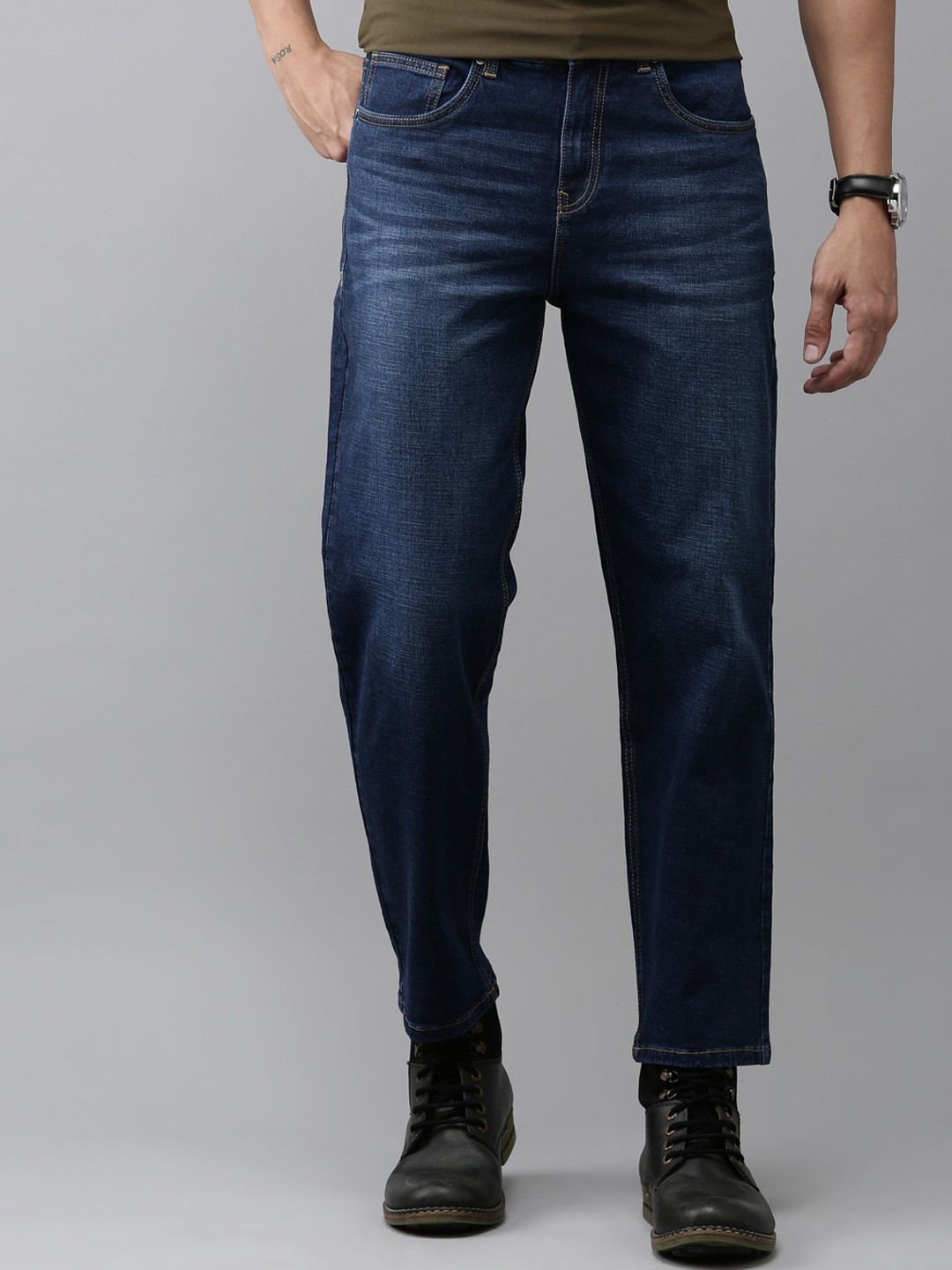 Mast & Harbour Men Blue Relaxed Fit Mid-Rise Light Fade Clean Look Stretchable Jeans
