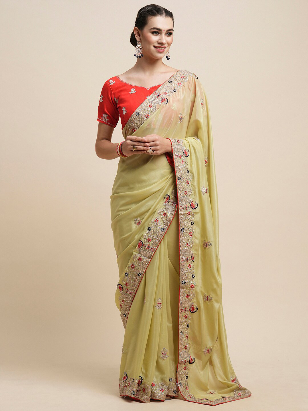 Saree mall Ethnic Motifs Embroidered Organza Saree, Yellow
Saree mall Ethnic Motifs Embroidered Organza Saree, Yellow