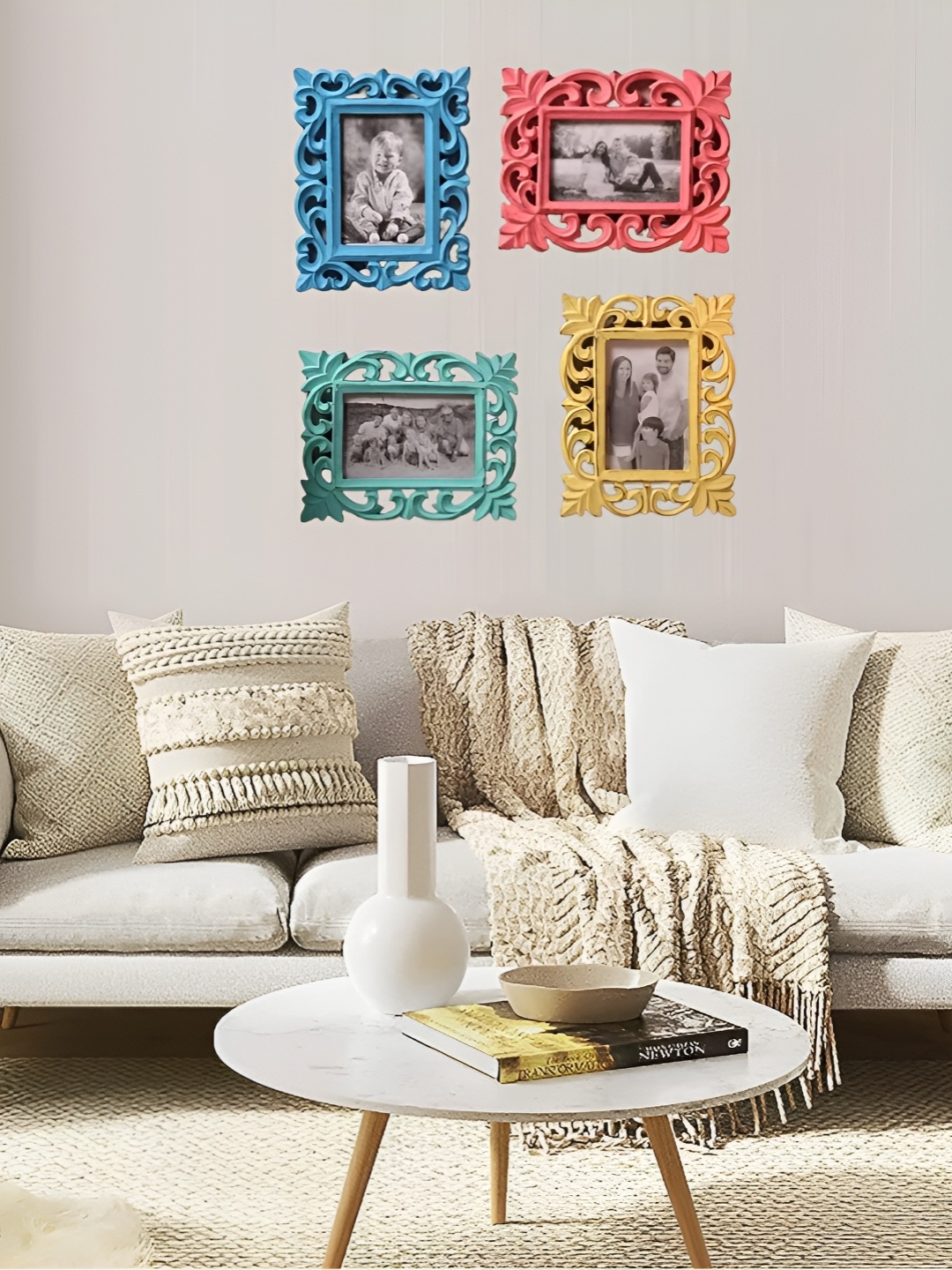 Duadecor Pink Self Design Wooden Table Photo Frame