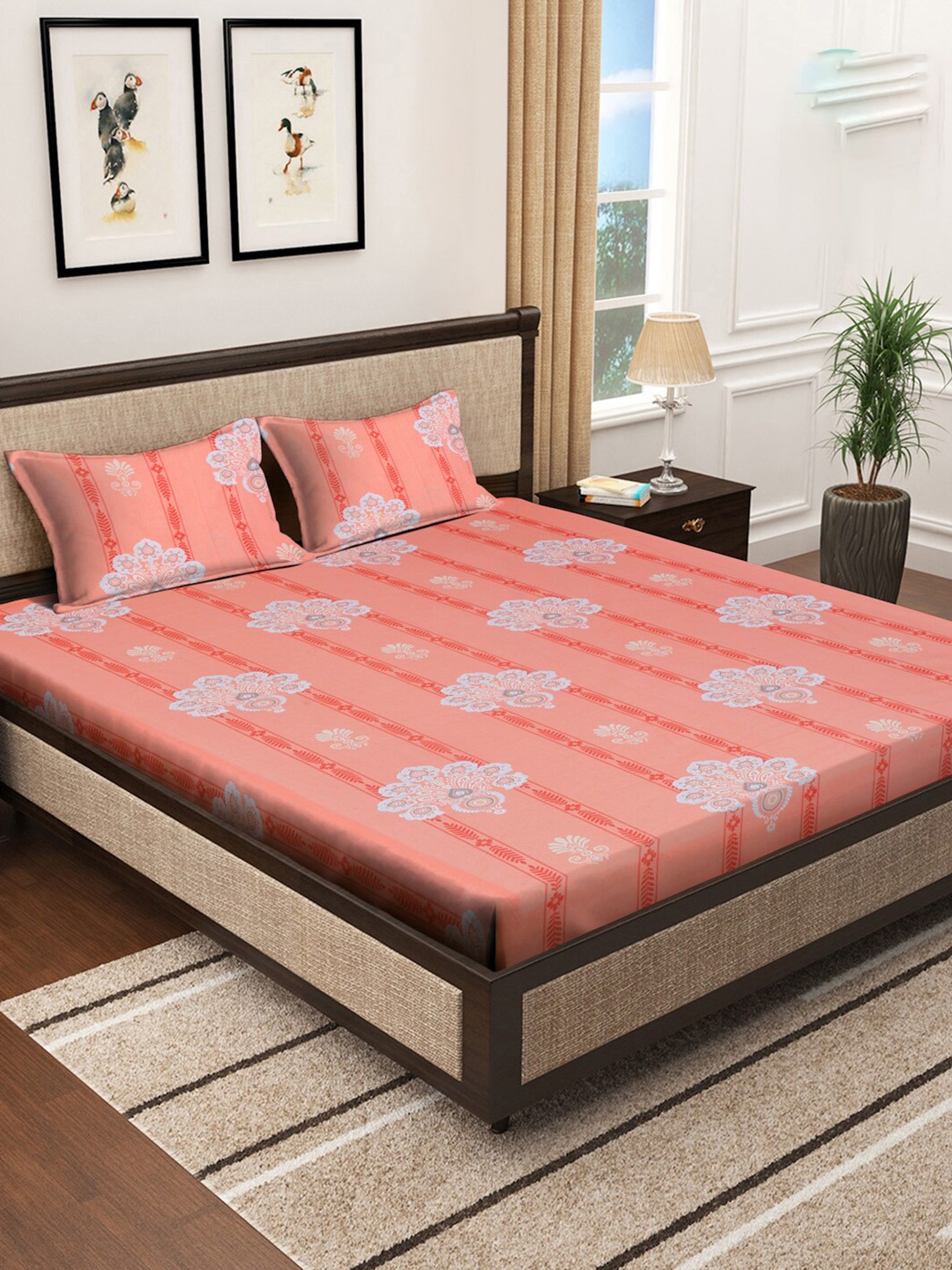 KLOTTHE Orange & White Floral Cotton 400 TC King Fitted Bedsheet With 2 Pillow Covers
KLOTTHE Orange & White Floral Cotton 400 TC King Fitted Bedsheet With 2 Pillow Covers