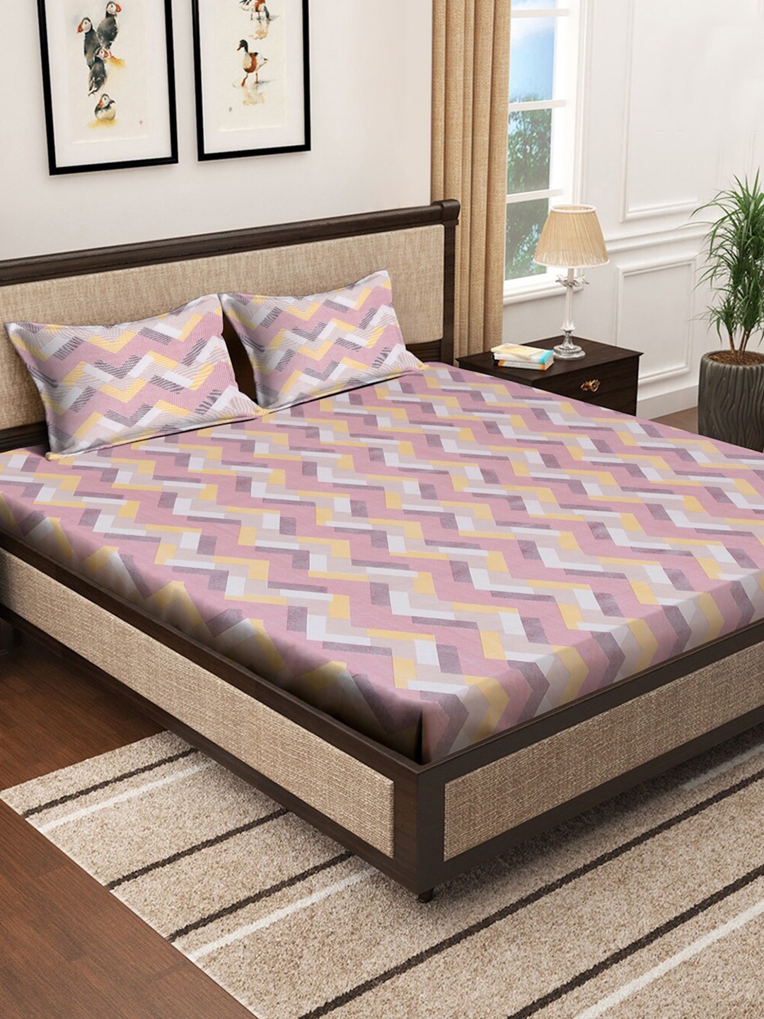 KLOTTHE Pink & Grey Geometric Cotton 400 TC King Fitted Bedsheet With 2 Pillow Covers
KLOTTHE Pink & Grey Geometric Cotton 400 TC King Fitted Bedsheet With 2 Pillow Covers