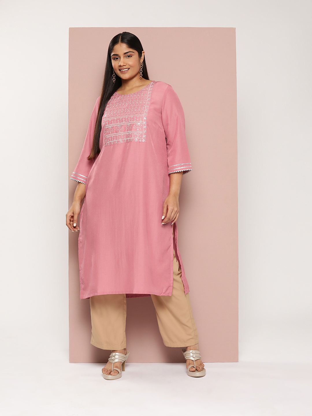 Sztori Plus Size Ethnic Motifs Embroidered Sequinned Gotta Patti Detailed Kurta, Pink
Sztori Plus Size Ethnic Motifs Embroidered Sequinned Gotta Patti Detailed Kurta, Pink