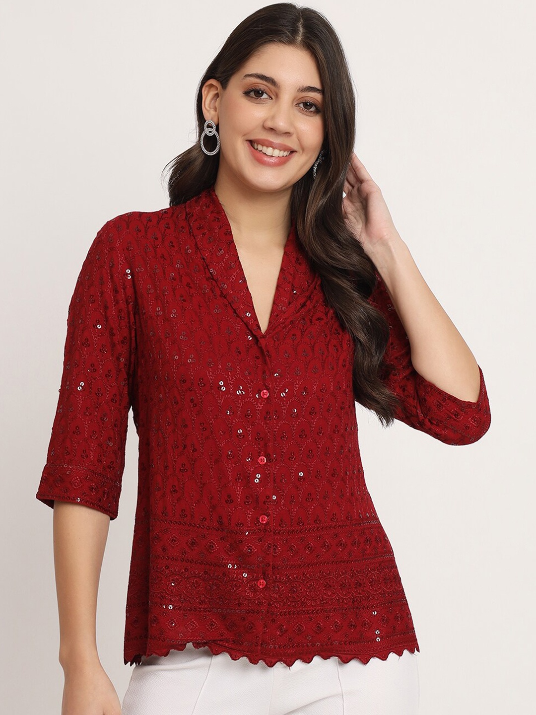 angloindu Women Maroon Casual Shirt