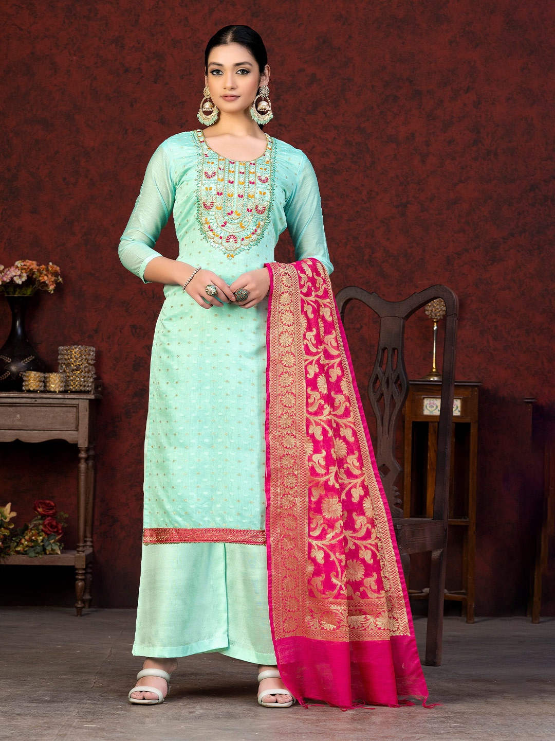 KALINI Ethnic Motifs Woven Design Beads & Stones Jacquard Unstitched Dress Material, Sea green
KALINI Ethnic Motifs Woven Design Beads & Stones Jacquard Unstitched Dress Material, Sea green