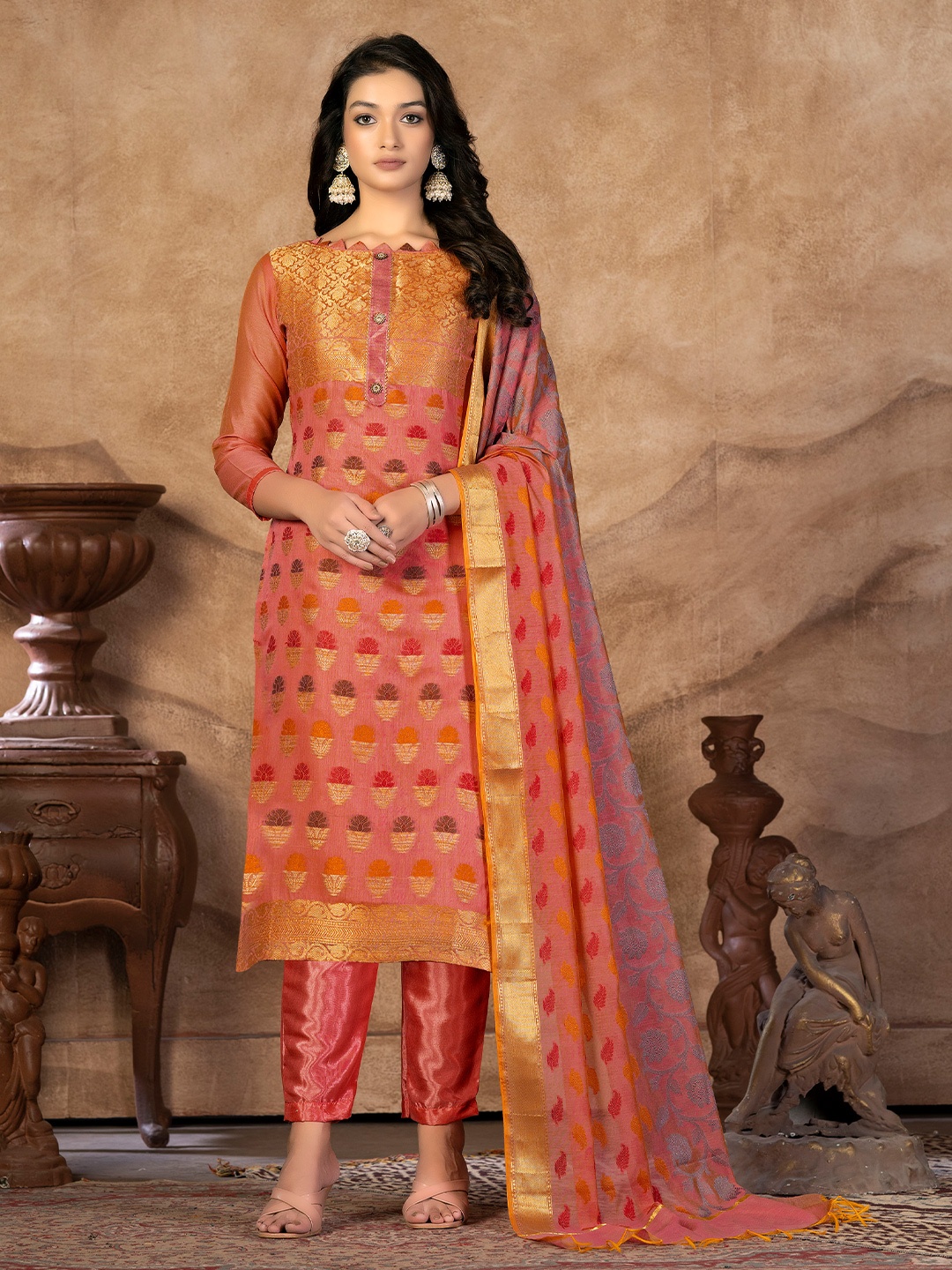 KALINI Ethnic Motifs Woven Design Banarasi Jacquard Unstitched Dress Material, Peach
KALINI Ethnic Motifs Woven Design Banarasi Jacquard Unstitched Dress Material, Peach