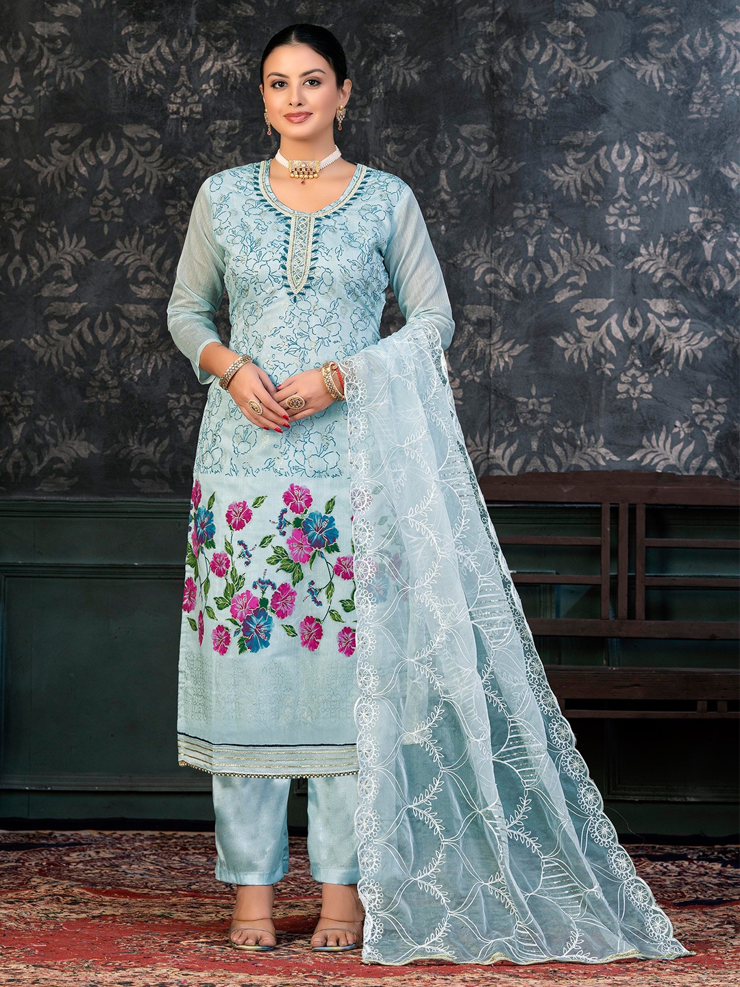 KALINI Floral Printed Beads & Stones Detailed Modal Cotton Unstitched Dress Material, Blue
KALINI Floral Printed Beads & Stones Detailed Modal Cotton Unstitched Dress Material, Blue