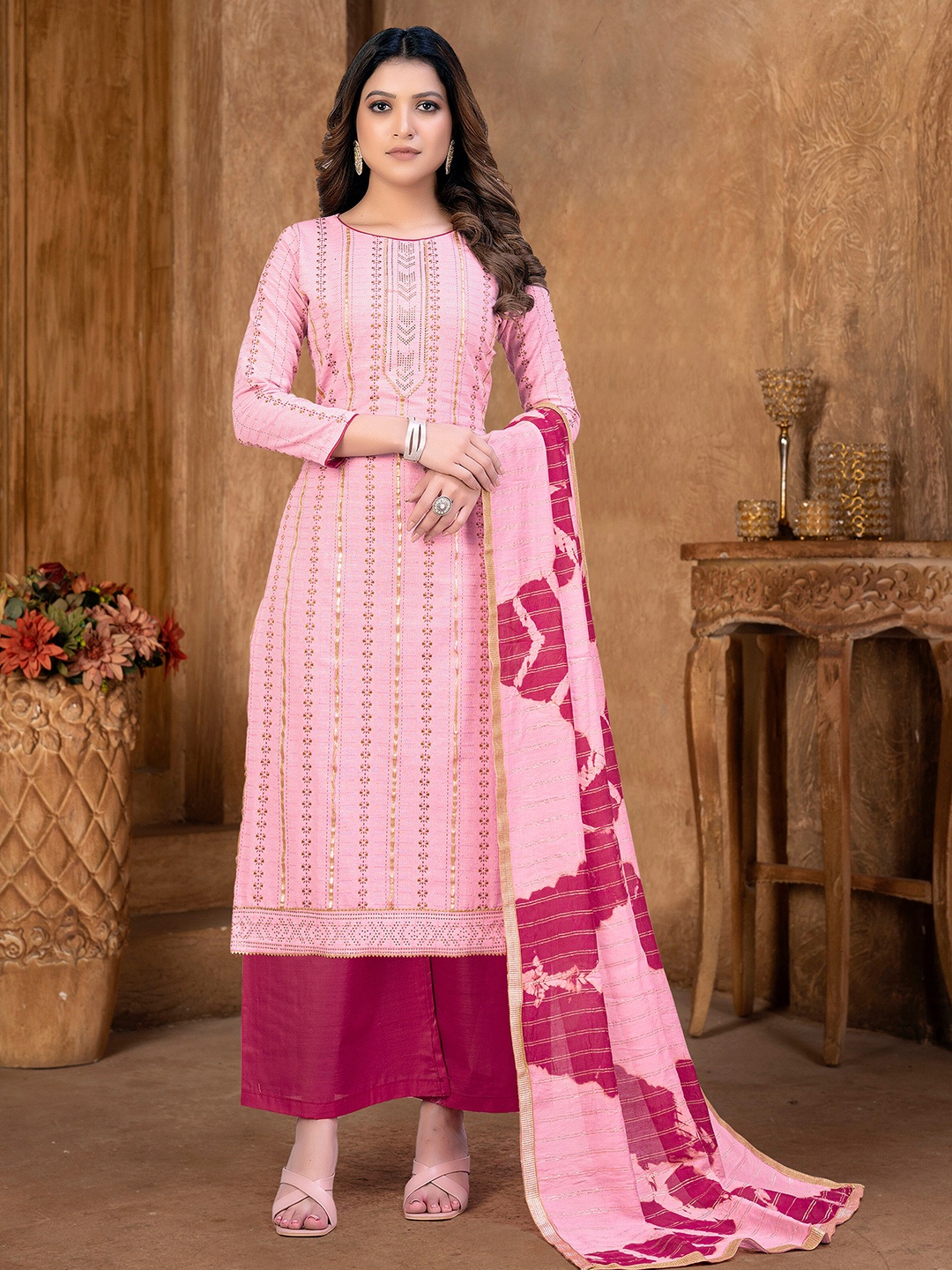 KALINI Ethnic Motifs Woven Design Gotta Patti Detailed Unstitched Dress Material, Pink
KALINI Ethnic Motifs Woven Design Gotta Patti Detailed Unstitched Dress Material, Pink