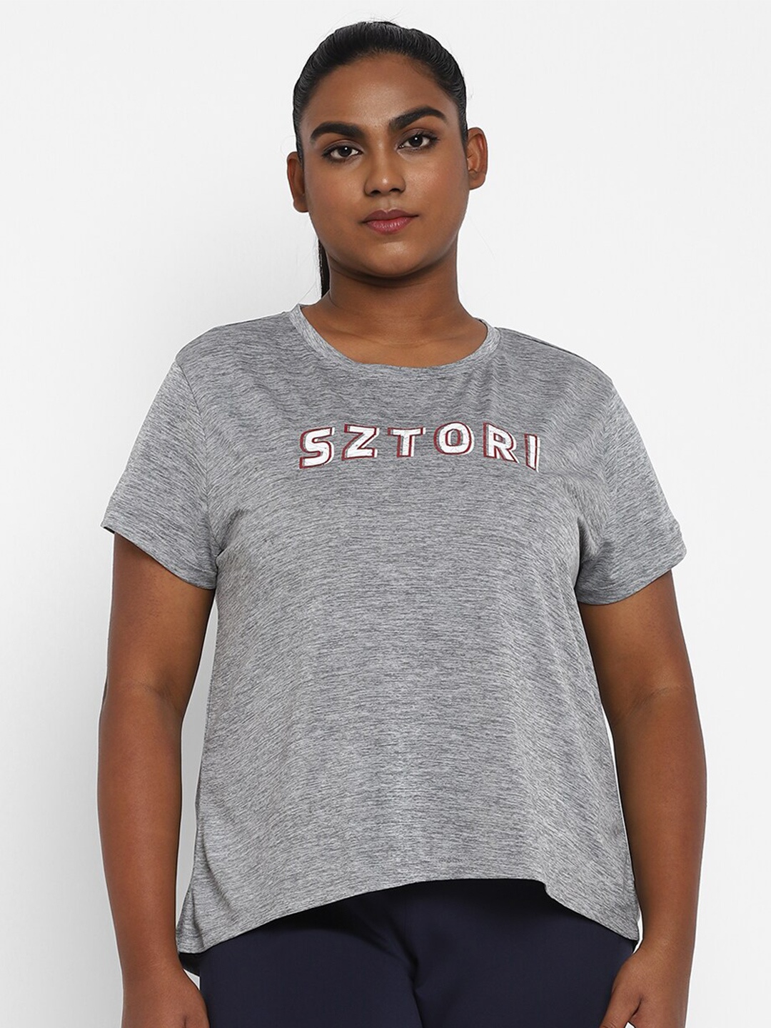 Sztori Plus Size Active Wear Typography Printed Short Sleeves Sports T-shirt, Grey melange
Sztori Plus Size Active Wear Typography Printed Short Sleeves Sports T-shirt, Grey melange