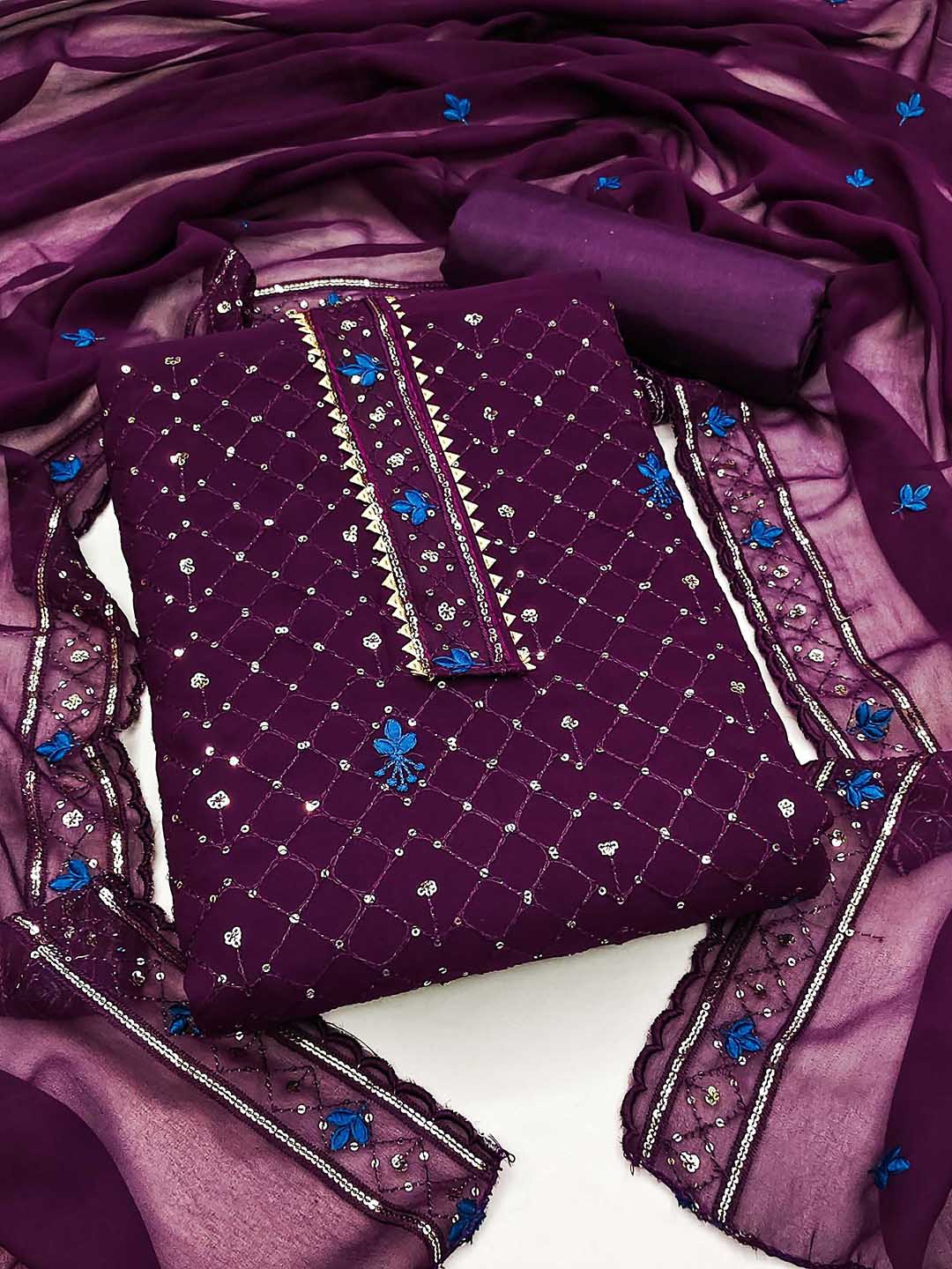 KALINI Geometric Embroidered Sequinned Detailed Silk Georgette Unstitched Dress Material, Purple
KALINI Geometric Embroidered Sequinned Detailed Silk Georgette Unstitched Dress Material, Purple